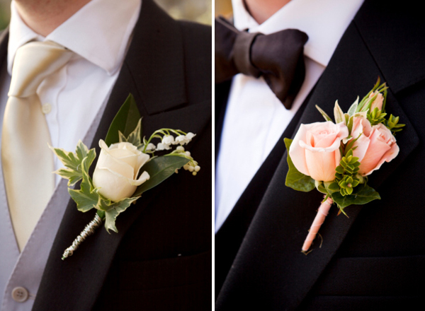 Hoa hồng kết cùng các loại hoa nhỏ và lá phụ kiện được sử dụng nhiều trong hoa cài áo.